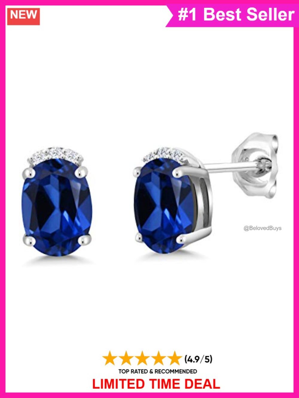 Gemstone Birthstone and Lab Grown Diamond Oval Stud Earrings Sterling Silver
